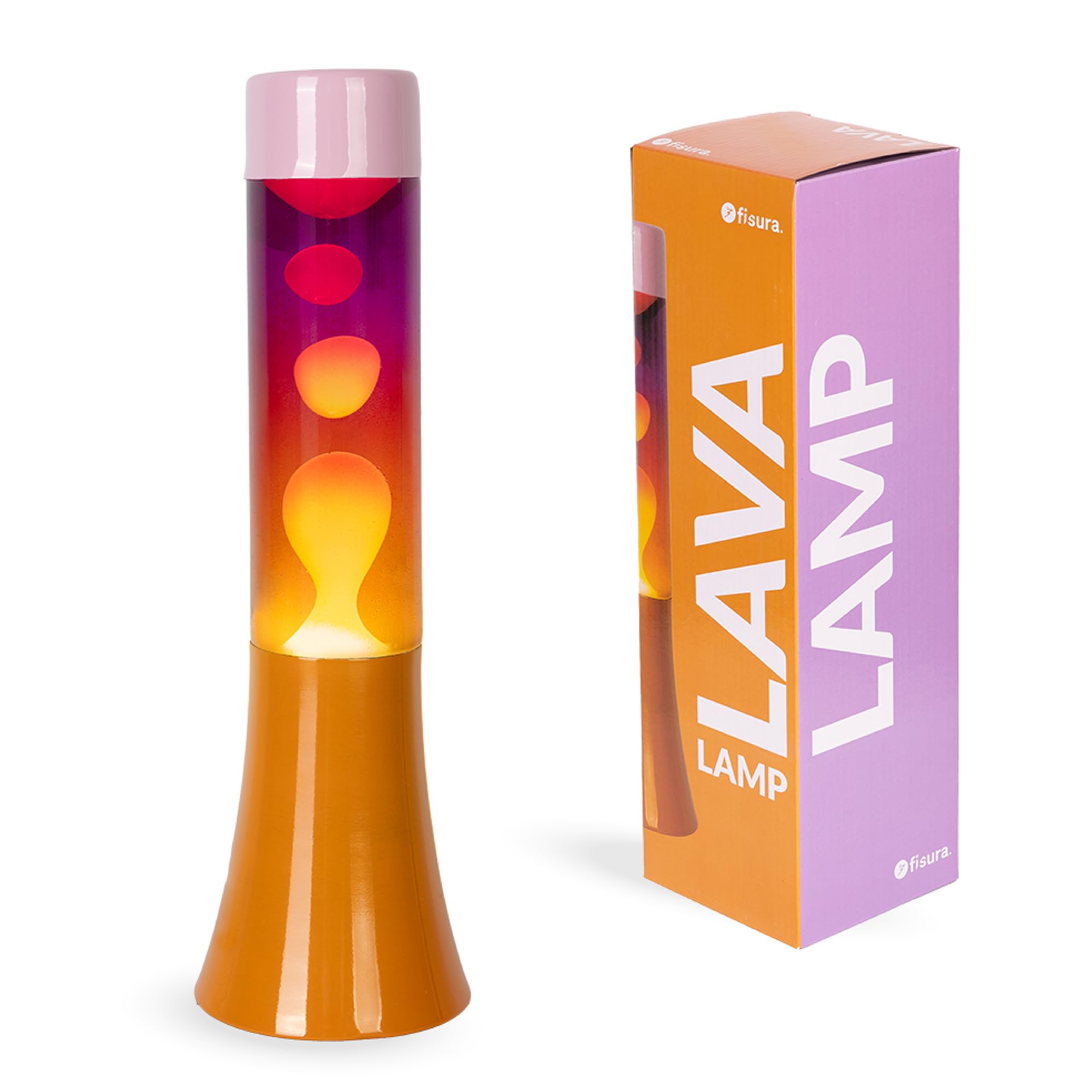 Fisura - Rosa Lavalampe mit orangefarbener Basis und Glas mit einzigartigem Farbverlaufseffekt. Retro-Design, perfektes originelles Geschenk für jede Gelegenheit. Größe: 9 x 9 x 30 cm.