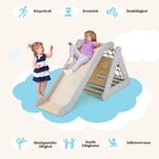 COSTWAY 4 in 1 Kletterdreieck mit Rutsche, Klettergerüst aus Holz, Sprossendreieck zum Rutschen und Klettern, für Kinder ab 1 Jahre (Grau)