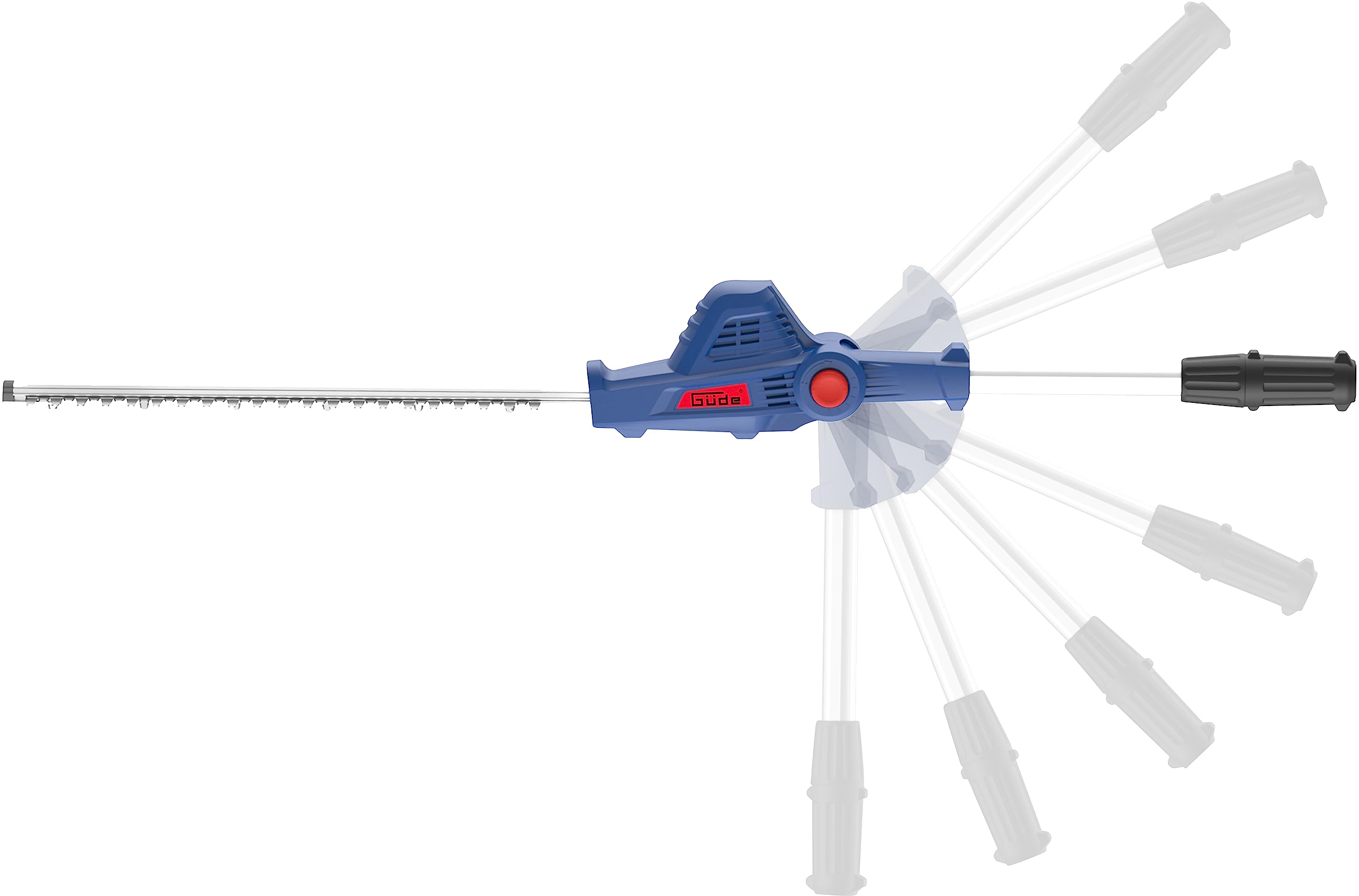 Güde Akku Teleskop Heckenschere HST 18-201-05 (18 V, 43 cm Schnittlänge, 15 mm Schnittstärke, 6-Fach schwenkbarer Kopf (90°), Teleskop-Auszug bis 2,65 m, Tragegurt, Softgriff, inkl. Akku & Ladegerät)