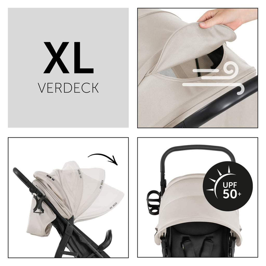 hauck Rapid 4D, Beige - Kinderwagen mit Pannensicheren Gummiräder - ab Geburt bis 22 kg - mit Liegefunktion, UPF 50+, Schnell Klappbar, Becherhalter, Höhenverstellbar