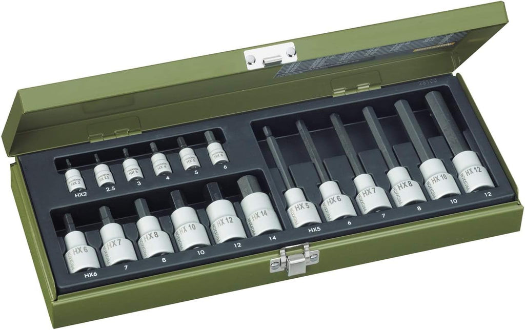 PROXXON Spezialsatz für Innensechskantschrauben, Für 1/4"-Vierkantantrieb und 1/2"-Vierkantantrieb, 18-teiliges Werkzeug-Set mit Stahlkasten, 23100