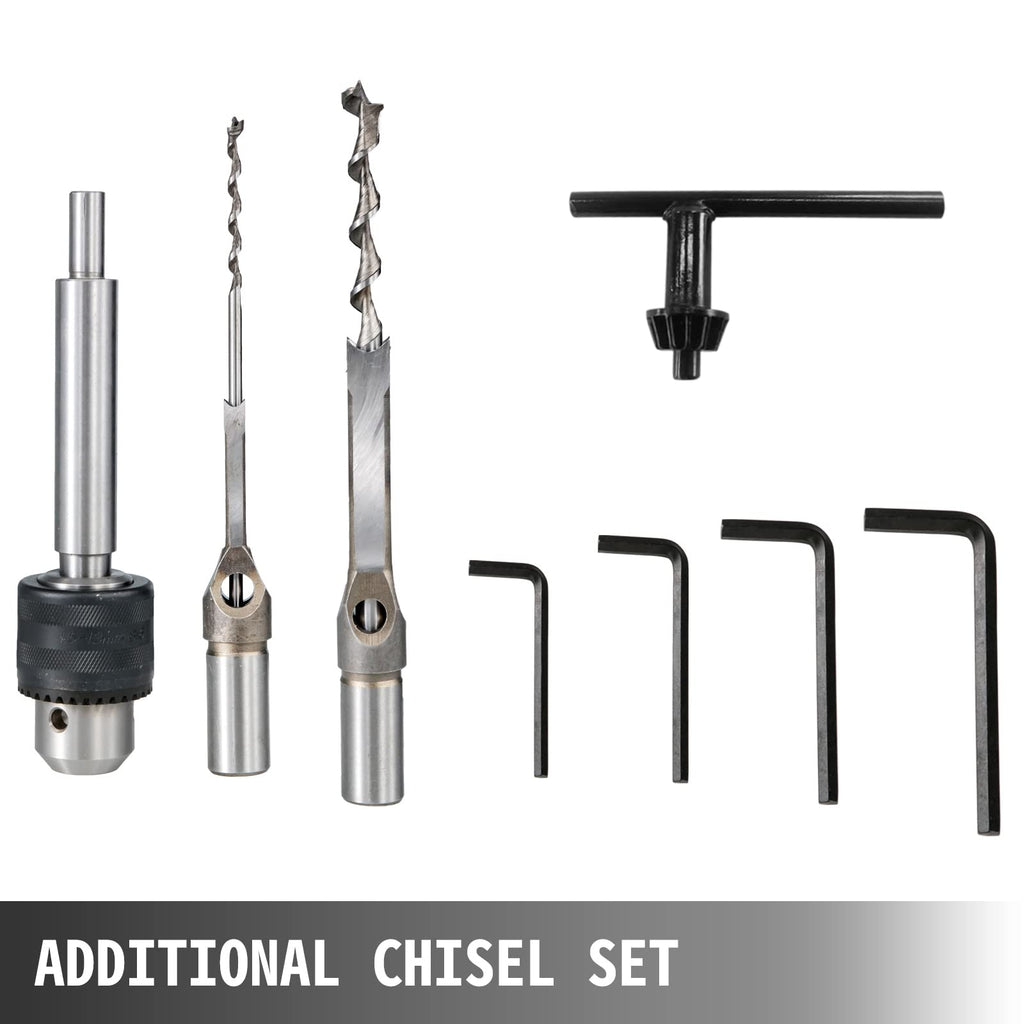 VEVOR Tischstemmmaschine, 750 W, 2800 U/min, Langlochbohrmaschine, Hohlstemmmaschine mit Meißel-Bit-Sets, Stemmmaschine für Holzarbeiten, zum Bohren runder oder quadratischer Löcher in Holz