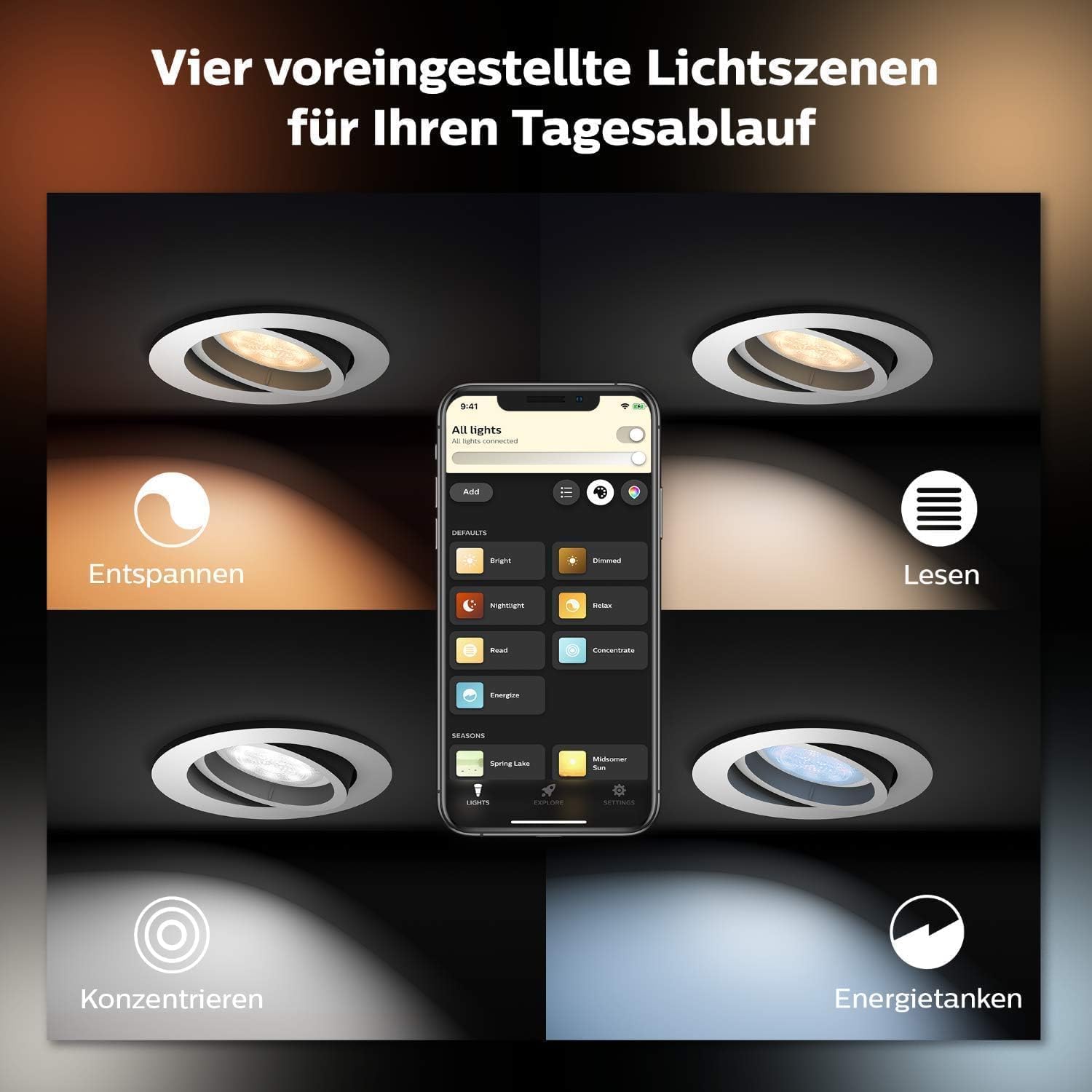 Philips Hue Milliskin White Ambiance Einbauspot, Weiß, (400lm / 70mm), 3er Pack, warm- bis kaltweißes Licht, steuerbar via App, kompatibel mit Amazon Alexa (Echo, Echo Dot), neue Generation