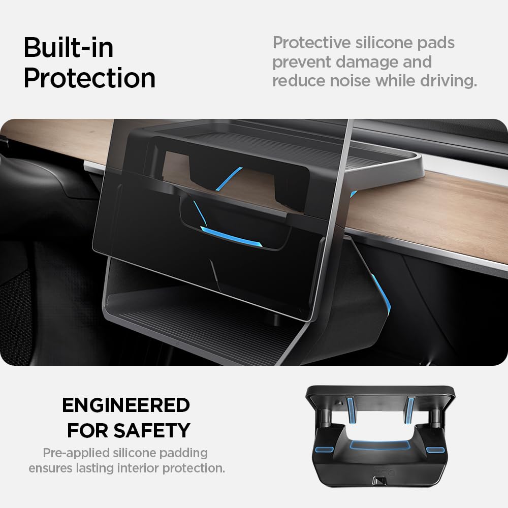Spigen Tesla Model Y (~2024) und Model 3 (2021-2023) Aufbewahrungsbox unter dem Bildschirm Tablet Organizer Box Tablet Halterung Aufbewahrung entworfen für Tesla Model Y und 3 Zubehör