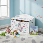 Leomark Kinderbank Hölzerne - Unicorn - Kindertruhenbank, Behälter für Spielzeug, Truhe für Kinderzimmer, Höhe: 46 cm