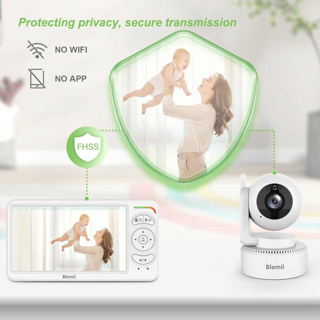 Blemil Babyphone mit Kamera,6 Zoll IPS Display Babyphone ohne WLAN, 4000 mAh Akku, ECO-Modus, Auto-Nachtsicht, 2-Wege-Audio, 300 m Reichweite（Idealzustand）,Weinen-Erkennung