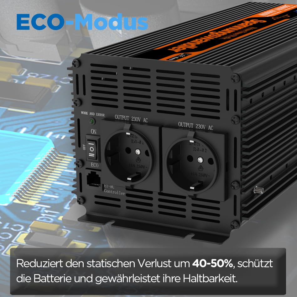 EDECOA Wechselrichter 2500w Reiner Sinus Spannungswandler 12v 230v LCD 2X USB und Fernbedienung wandler 2500w und kurzfristige Spitze 5000w Inverter