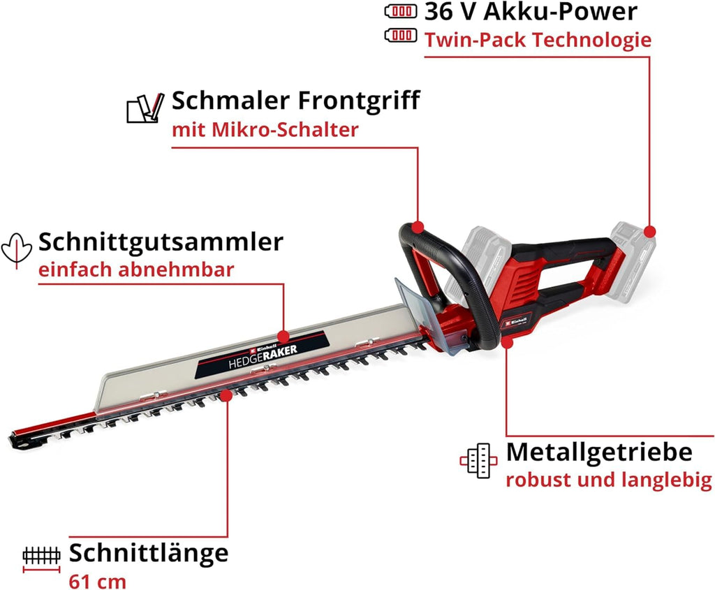 Einhell Akku-Heckenschere GE-CH 36/61 Li-Solo Power X-Change (36 V, 61 cm Schnittlänge, 26 mm Zahnabstand, inkl. Schnittgutsammler, ohne Akku)