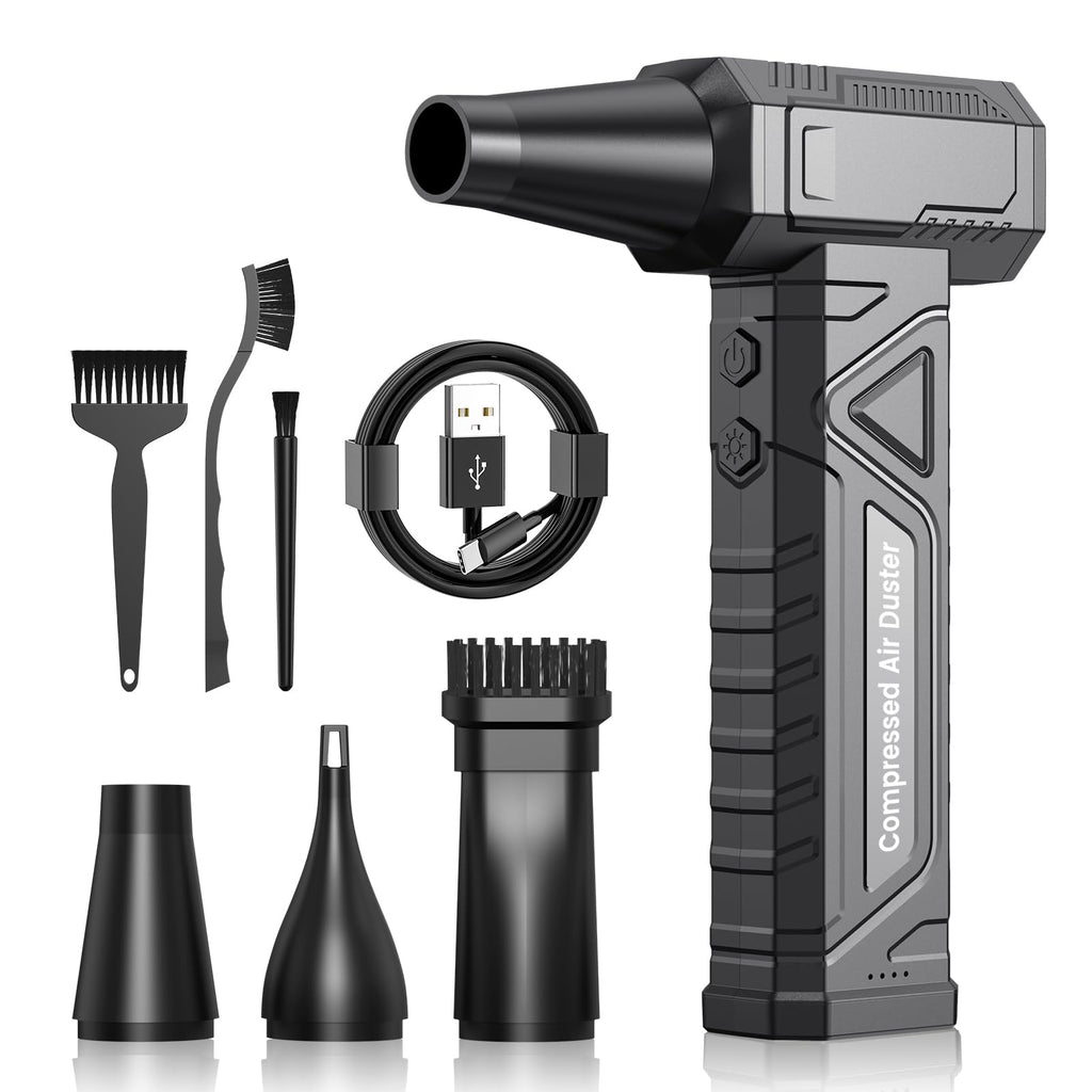 Elektrische Staubgebläse Druckluftspray für PC Reinigung - Electric Air Duster 200000 RPM, 4-Gang Einstellbare Mini-Gebläse mit Akku, Luftgebläse für Tastatur, Haus, Outdoor, Auto, W18, Schwarz