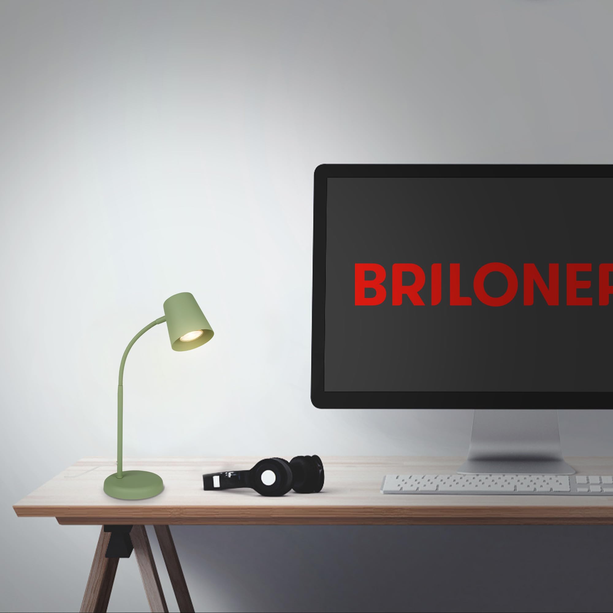 BRILONER – Nachttischlampe, Schreibtischlampe Schwenkbar, Tischlampe GU10 für Home Office mit Kabelschalter, Leselampe, Lindgrün