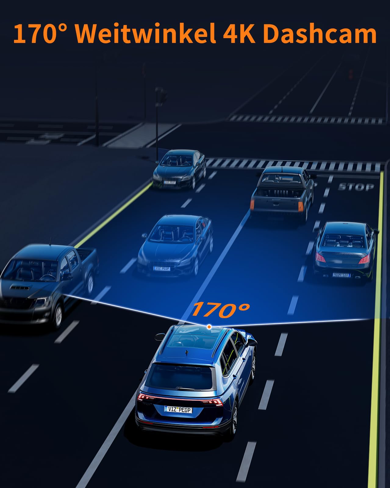 Volam Dashcam Auto Vorne Innen, 4K +1080p Dual Dash Cam mit Akku Parküberwachung, 1,5-Zoll-IPS-Bildschirm Mini-Autokamera mit IR-Nachtsicht, G-Sensor, Weitwinkel