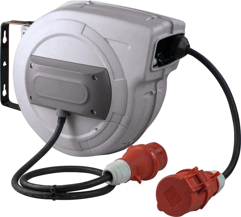 as - Schwabe Automatischer Kabelaufroller 10 m H07RN-F 5G1,5, CEE Stecker, 180° schwenkbar, 1 m Zuleitung mit CEE Kupplung, 400V/16A/5-polig, max. 7kW, IP44, 12648