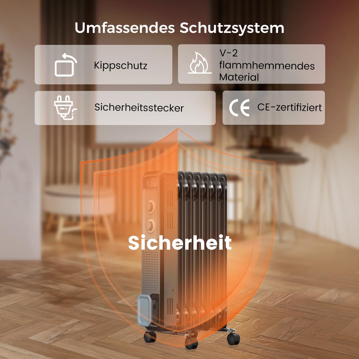 COWSAR Ölradiator energiesparend, Schnelle Wärme, 3 Heizstufen mit Rollen & Griff, Kipp- und Überhitzungsschutz, Büro/Garten/Wohn- und Schlafzimmer, Matt Schwarz