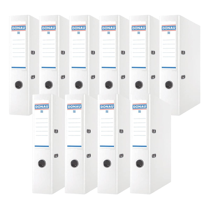Donau Premium Ordner Breit 10er Pack/DIN A4 / 7,5 cm / 10 Stück/Weiße/Kunststoffbezug PP/Carton Papier Schlitzordner Büroordner Aktenordner Ringordner/Grünen Punkt