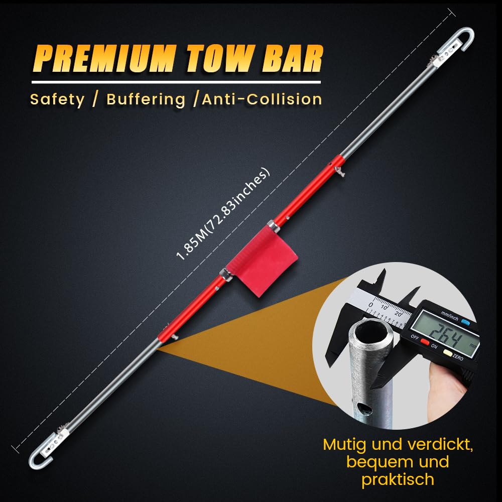 Anbull 3-TLG 3T Verzinkt Abschleppstange Pannenhilfe mit Federdämpfung, Schlepplänge 185cm, Max. Zugkraft: 3000kg