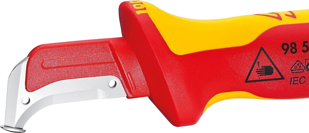 KNIPEX Abmantelungsmesser mit Gleitschuh in Blister isoliert mit Mehrkomponenten-Hüllen, VDE-geprüft 180 mm, 98 55 SB