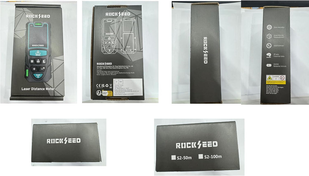 Laser-Entferungsmesser 50M,RockSeed Digitaler Lasermessgerät mit 2 Blasenebenen,Tragbarer Lasermessgerät M/In/Ft Einheit Hintergrundbeleuchtetes LCD zur Messung Entfernung/Fläche/Volumen/Pythagorean