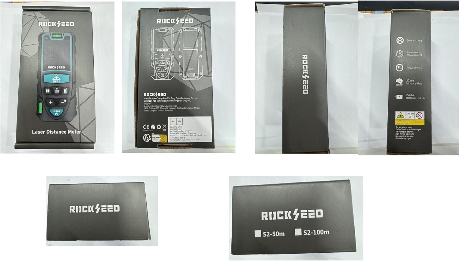 Laser-Entferungsmesser 100M,RockSeed Digitaler Lasermessgerät mit 2 Blasenebenen,Tragbarer Lasermessgerät M/In/Ft Einheit Hintergrundbeleuchtetes LCD zur Messung Entfernung/Fläche/Volumen/Pythagorean