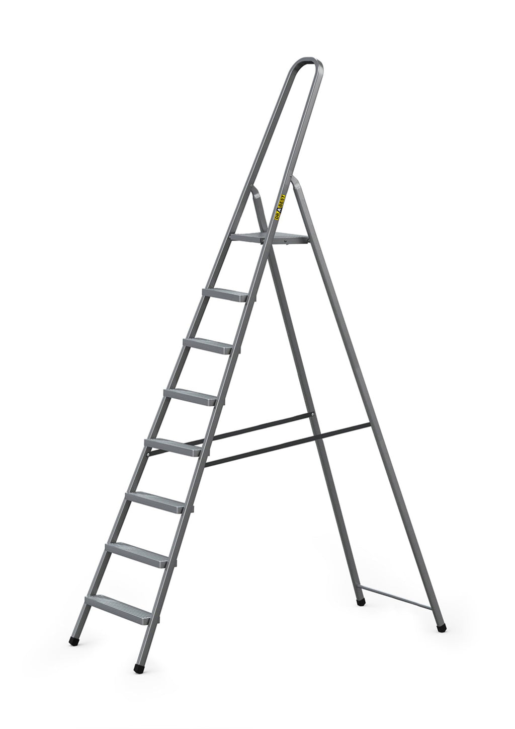 DRABEST - Stehleiter - mit 8 Stufen - bis 125 kg belastbar - 2,43 m lang - Arbeitshöhe 3,68 m - Trittleiter, Bockleiter aus Stahl pulverbeschichtet - für Haushalt, Malerarbeiten - Grau