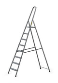 DRABEST - Stehleiter - mit 8 Stufen - bis 125 kg belastbar - 2,43 m lang - Arbeitshöhe 3,68 m - Trittleiter, Bockleiter aus Stahl pulverbeschichtet - für Haushalt, Malerarbeiten - Grau