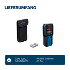 Bosch Professional Ortungsgerät GMS 120-27 (2xAA Batterien, max. Detektionstiefe Nicht-magnetisches Metall/magnetisches Metall/Spannungsführende Leitungen/Holz: 120/100/50/30 mm, Schutztasche)