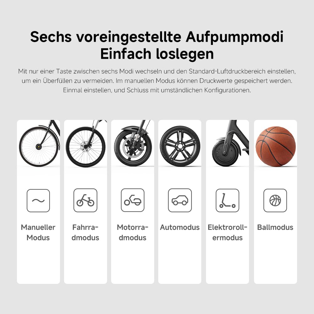 Xiaomi Portable Electric Air Compressor 2-150 PSI (10.3 bar), 6 Preset Modes, Auto-Stop, 10-Tire Capacity, LED, USB-C Rechargeable