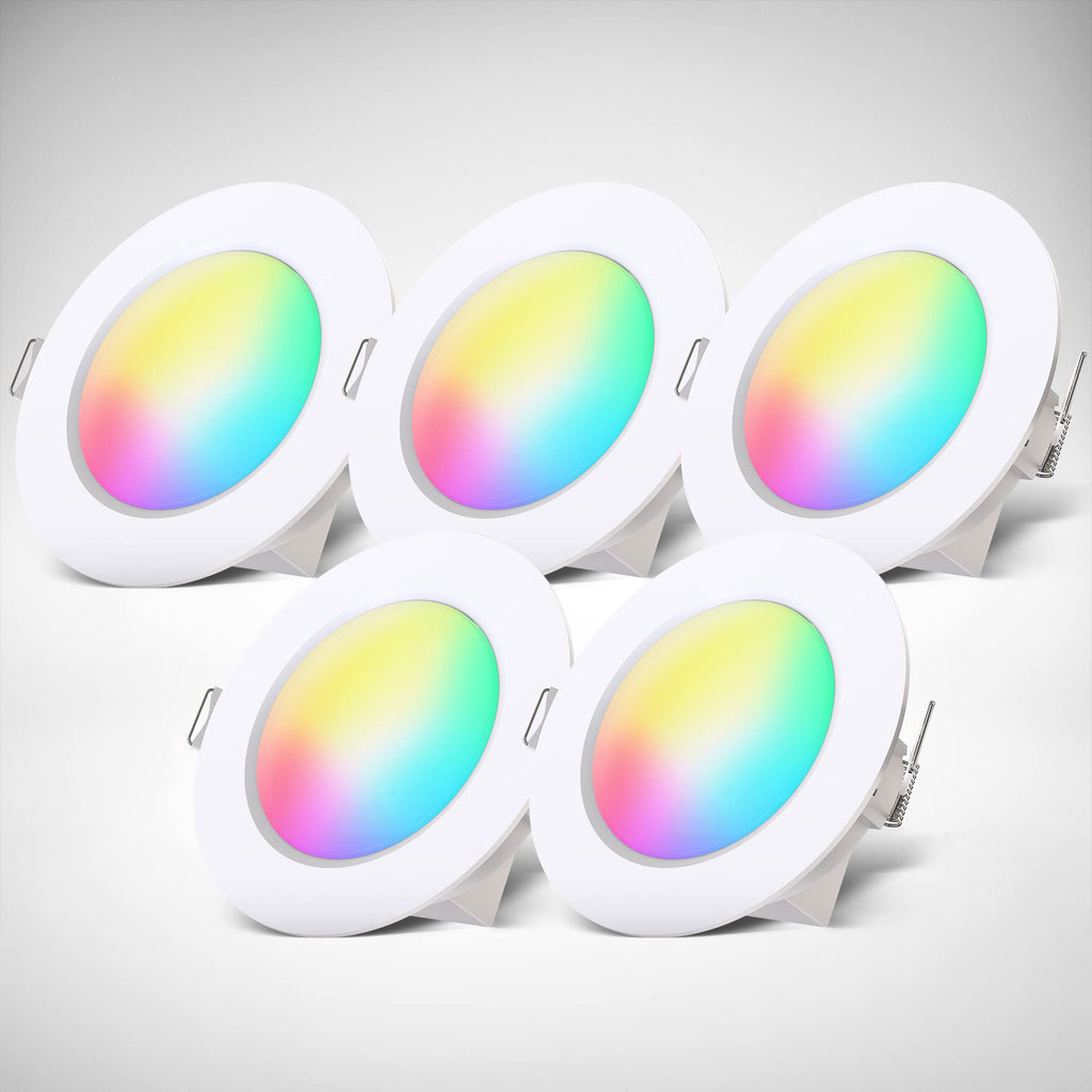 B.K.Licht - 5er Set LED Bad Einbaustrahler 230V mit Fernbedienung, buntes RGB Licht, Lochmass 70mm, LED Spot, Deckenspots, Spots, Einbauleuchten, Einbauspots, Badezimmer, 92x45 mm, Weiß