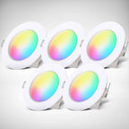 B.K.Licht - 5er Set LED Bad Einbaustrahler 230V mit Fernbedienung, buntes RGB Licht, Lochmass 70mm, LED Spot, Deckenspots, Spots, Einbauleuchten, Einbauspots, Badezimmer, 92x45 mm, Weiß