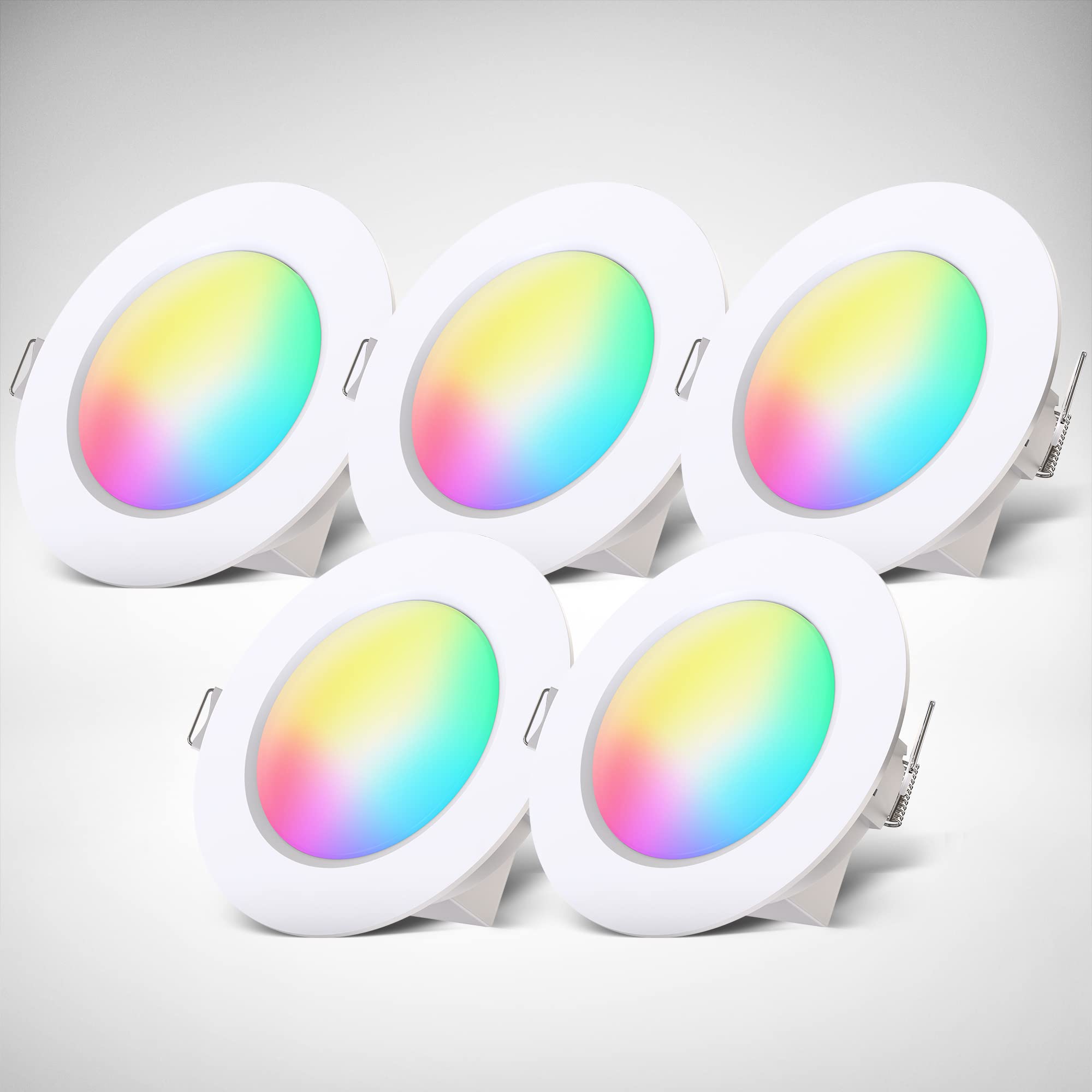 B.K.Licht - 5er Set LED Bad Einbaustrahler 230V mit Fernbedienung, buntes RGB Licht, Lochmass 70mm, LED Spot, Deckenspots, Spots, Einbauleuchten, Einbauspots, Badezimmer, 92x45 mm, Weiß