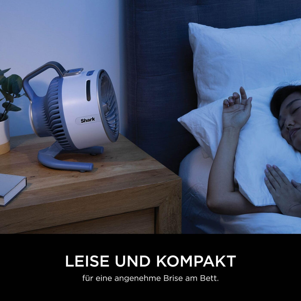 Shark FlexBreeze HydroGo Starker Ventilator mit Sprühnebel, Kühlung für drinnen & draußen, leise & langlebig, kabelgebunden & kabellos, kompakt & leicht,5 Geschwindigkeiten, Gletscher FA050EUBL