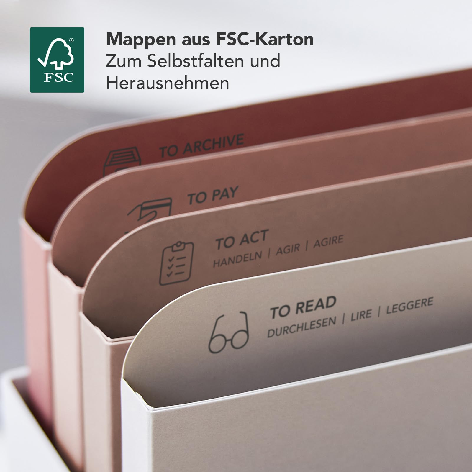 Rotho MYPAPER Set Dokumenten Ablage MY PAPER Plus, Set aus Organizer Dokumente und Ablagesystem mit Register, Kunststoff, weiss mit roten Mappen