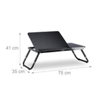Relaxdays Laptoptisch, Lapschreibtisch, Betttisch, Betttablett, Notebooktisch, Beistelltisch, Laptop WTH 75 cm x 35 cm x 40 cm, Holz, schwarz, mit Leseklappe, höhenverstellbar, zusammenklappbar