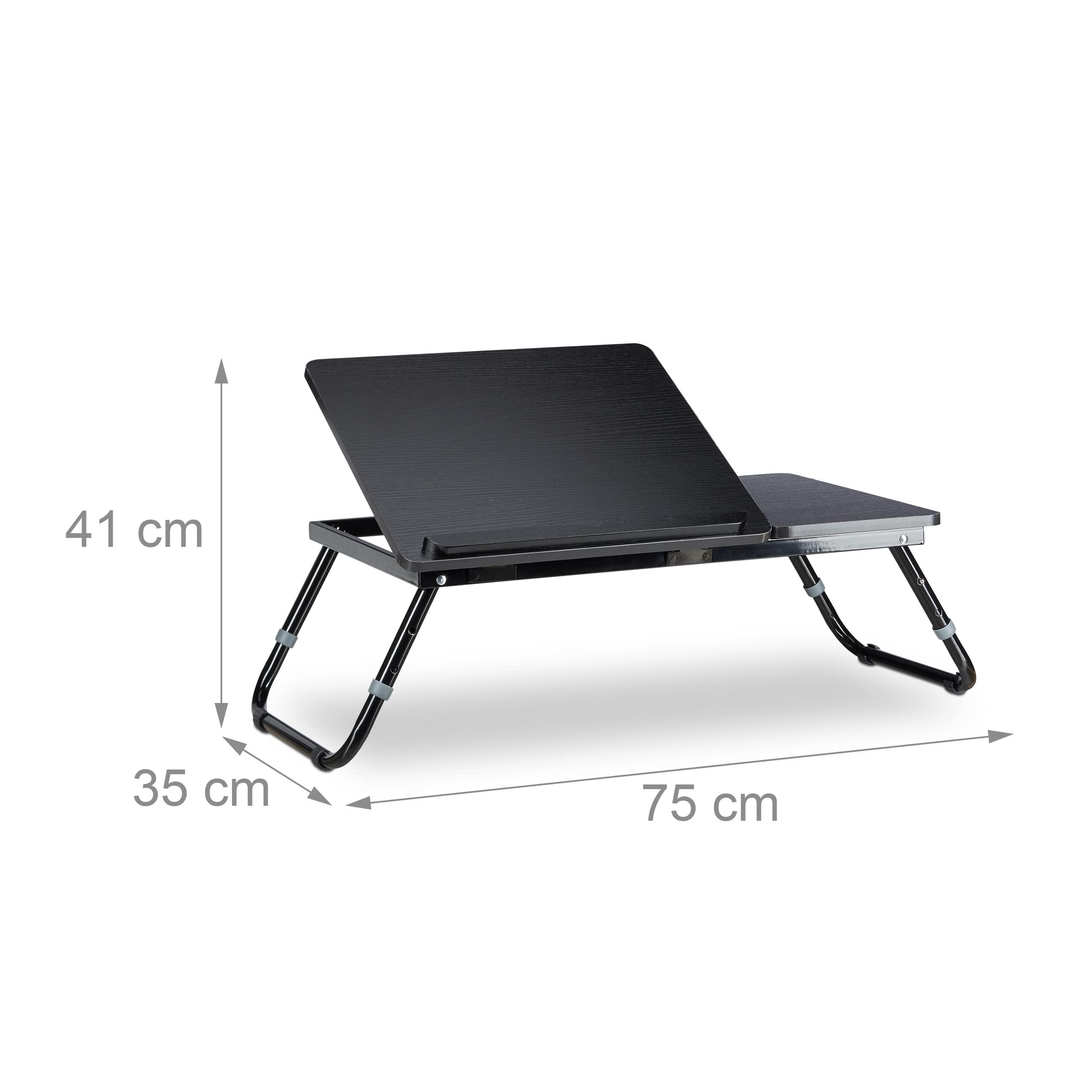 Relaxdays Laptoptisch, Lapschreibtisch, Betttisch, Betttablett, Notebooktisch, Beistelltisch, Laptop WTH 75 cm x 35 cm x 40 cm, Holz, schwarz, mit Leseklappe, höhenverstellbar, zusammenklappbar