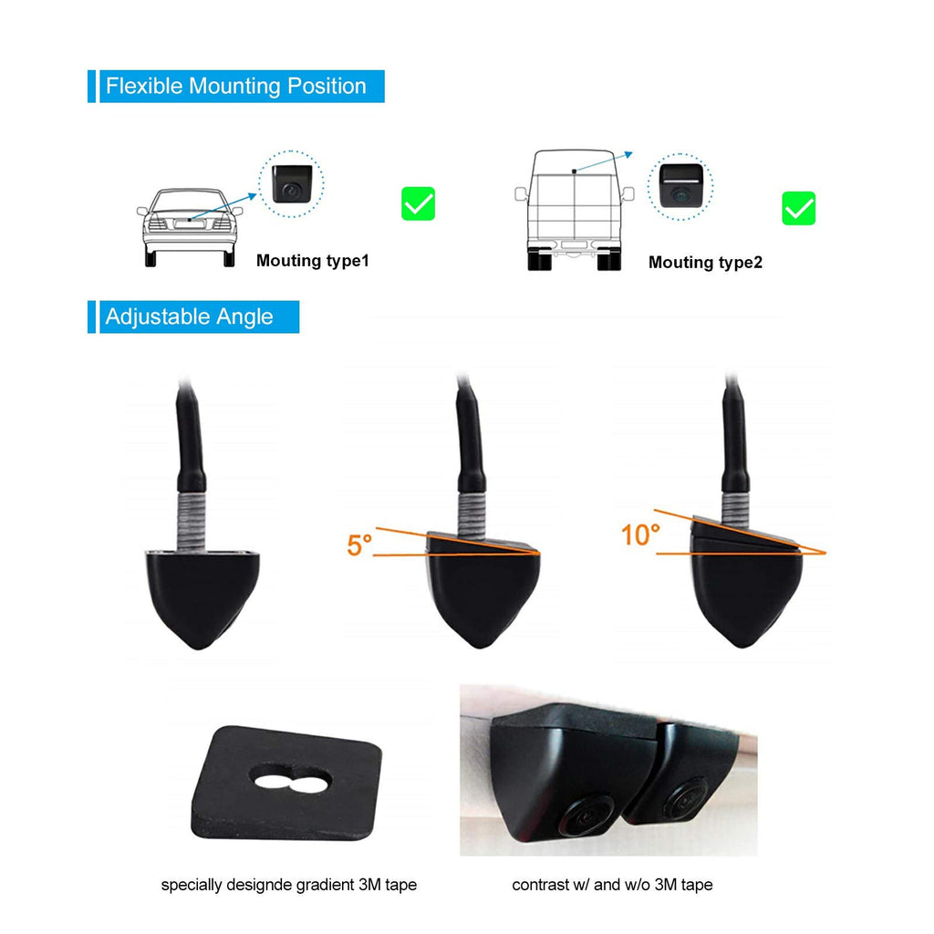 PARKVISION Rückfahrkamera,DC 12-24V Breitspannungs Frontkamera,Clever EIN Schlüssel Schwarzer Knopf,Flexible Einbaulage zulässig,NTSC TV System,4 Richtlinien optional-Schwarz