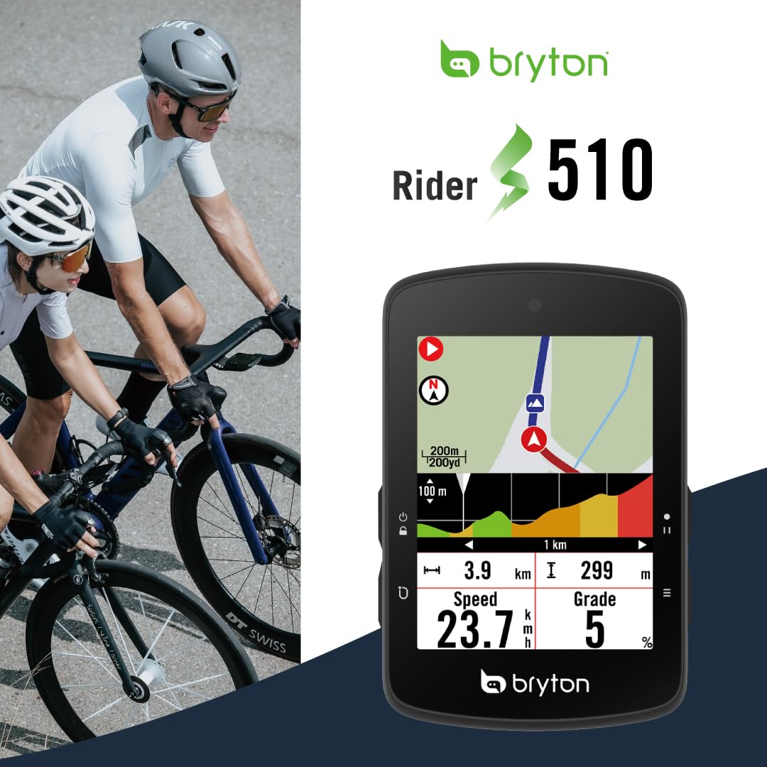 Bryton Rider S510 Sensor-Bundle 2,8-Zoll-Farb-LCD-Touchscreen GPS-Fahrradcomputer, Offline-EU-Karte, kompatibel mit Fahrrad-Radar, 30 Stunden Akkulaufzeit