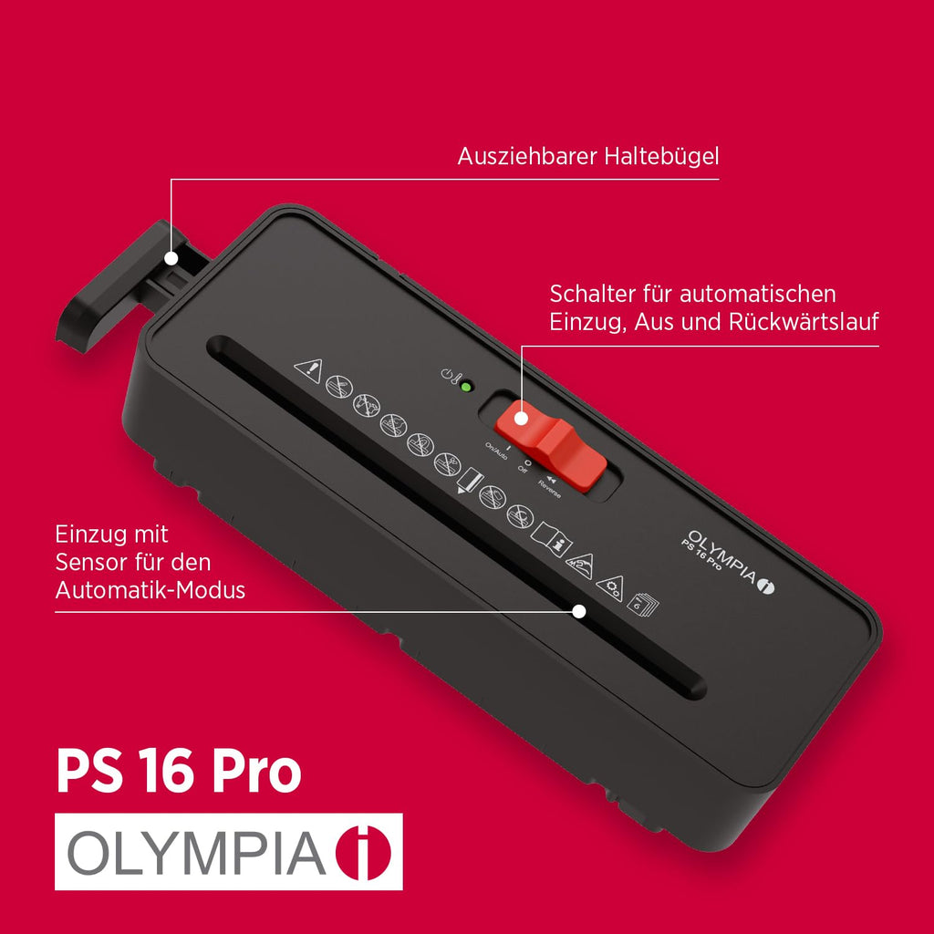 OLYMPIA PS 16 Pro Aktenvernichter Aufsatz schwarz | Kompakter Papierschredder für zu Hause | Schredder Aktenvernichter im Streifenschnitt | Shredder Papier | Papier Schredder Gerät