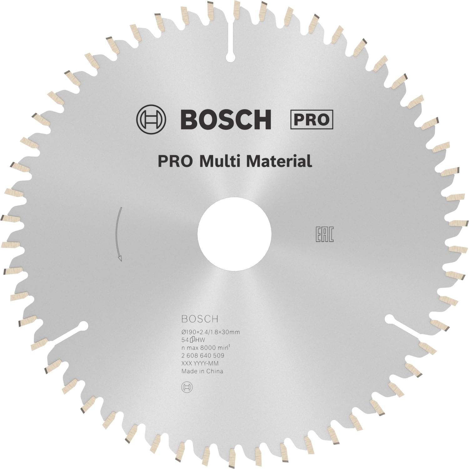 Bosch Professional Kreissägeblatt Multi Material zum Sägen in Multimaterial für Handkreissägen (Ør 190 mm), 2608640509, Farbe, Ø 190 mm / Bohrung 30 mm