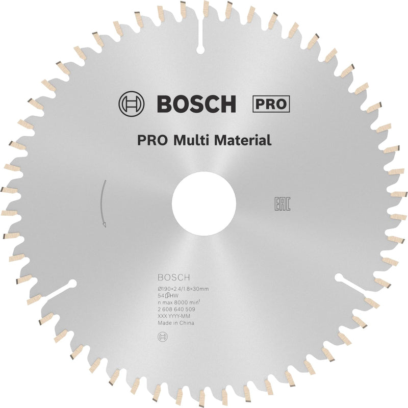 Bosch Professional Kreissägeblatt Multi Material zum Sägen in Multimaterial für Handkreissägen (Ør 190 mm), 2608640509, Farbe, Ø 190 mm / Bohrung 30 mm