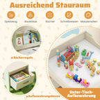 COSTWAY Kindertisch mit 2 Stühlen, 3 teilige Kindersitzgruppe aus Holz mit wendbarer Tischplatte, Bücherregalen & Aufbewahrungsboxen, 4 in 1 Kinder Maltisch mit Stauraum für ab 3 Jahren (Grün)