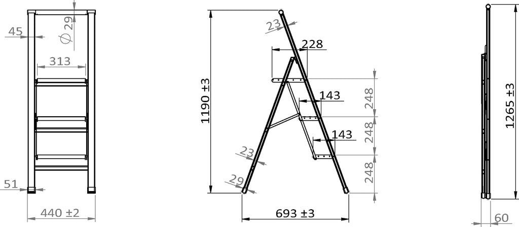WENKO Leichte Aluminium Trittleiter mit 3 Stufen für 75 cm höheren Stand, rutschsichere XXL-Stufen, Design Klapptrittleiter, TÜV Süd Zertifiziert, 44 x 127 x 5,5 cm, Weiß