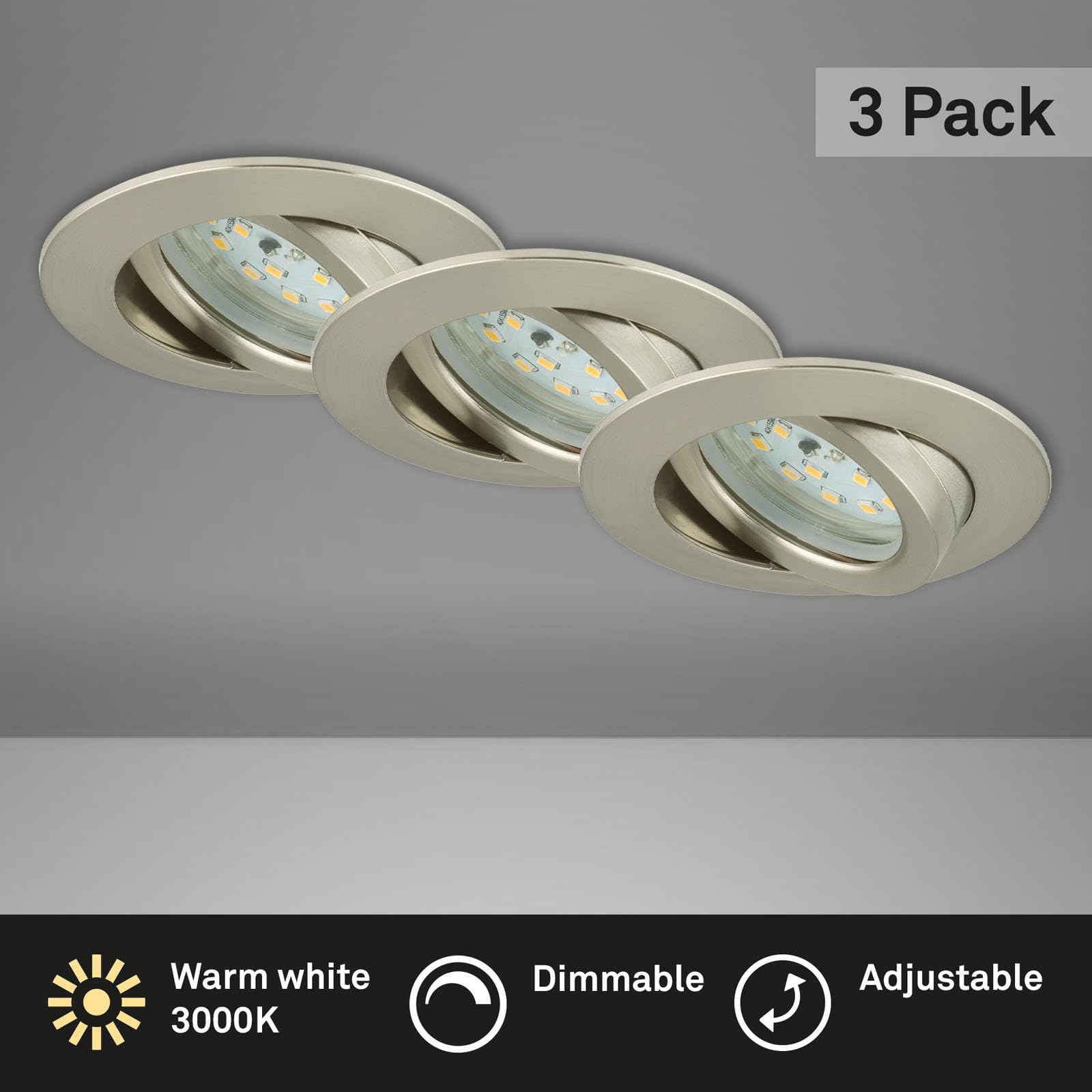 Briloner Leuchten LED Einbauleuchte, dimmbar, Einbaustrahler, LED Strahler, Spots, Deckenstrahler, Deckenspot, Lampen Wohnzimmer, LED Einbaustrahler 230v, Deckeneinbauleuchten, Einbaustrahler Set, schwenkbar, rund [Energieklasse A+]