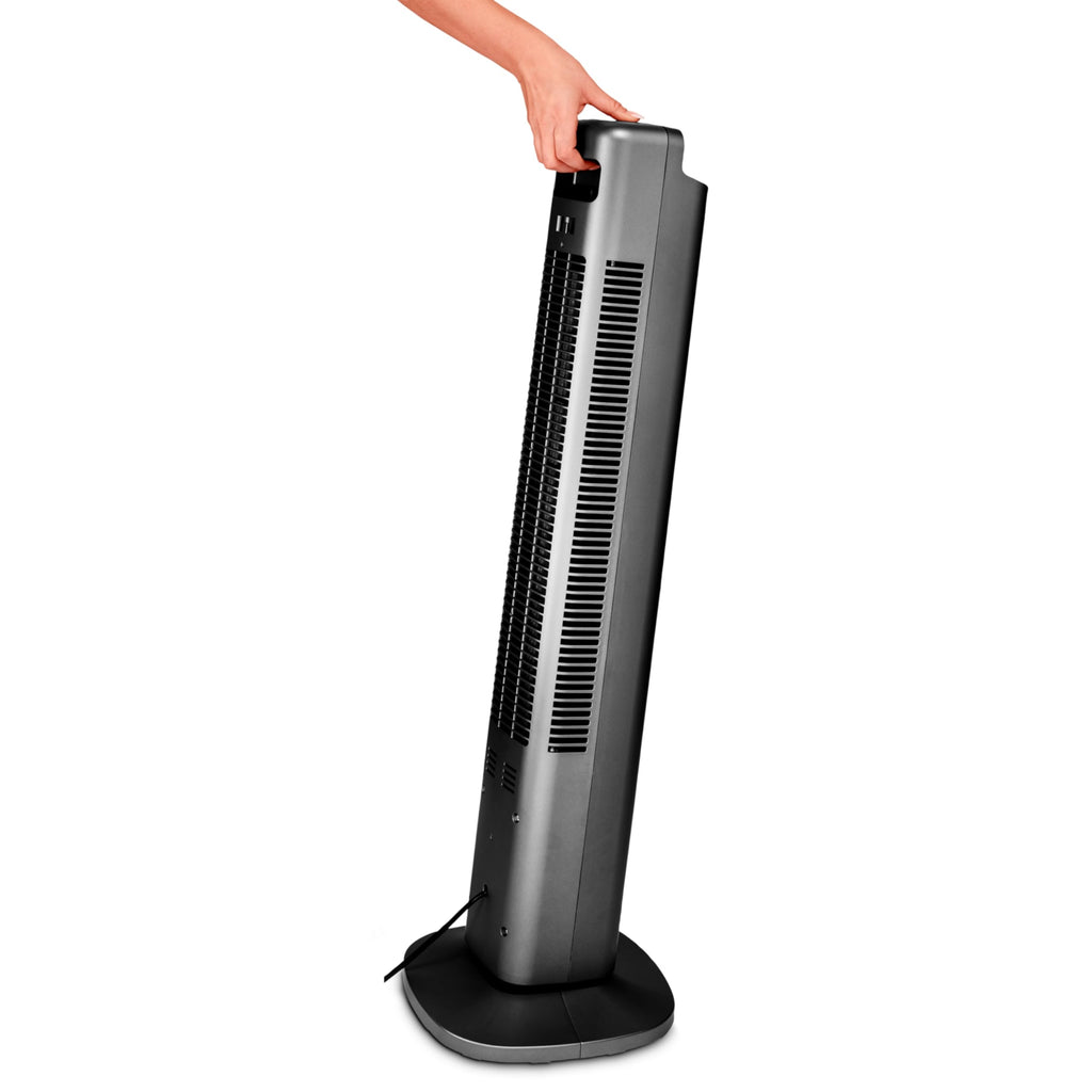 MEDION P15 TF Turmventilator mit Fernbedienung (5 Geschwindigkeitsstufen, leiser Schlafmodus, 45 Watt Leistung, Automatische 80° horizontale Oszillation, LED Display, MD10809) Anthrazit