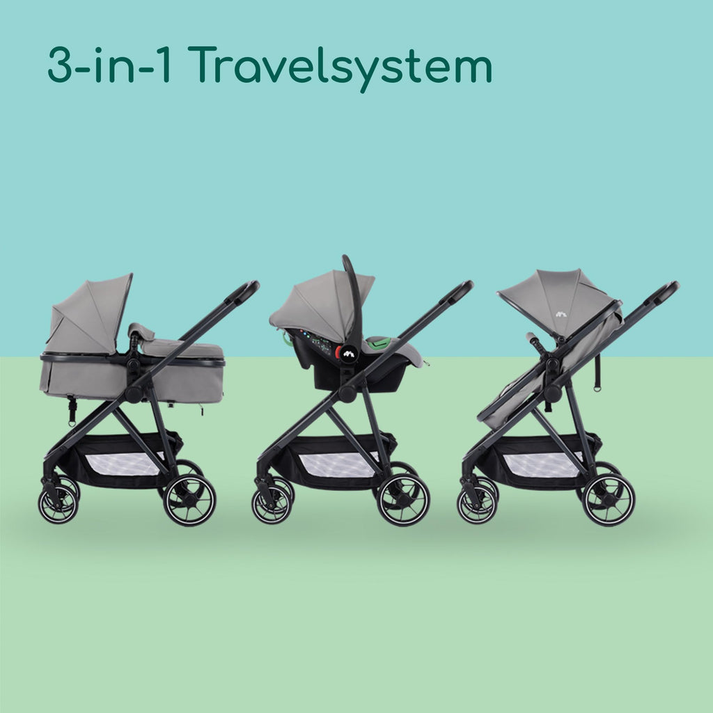 Bebeconfort Breeze Trio, Baby Kinderwagen 3 in 1 mit Kindersitz, 0-22 kg (0-4 Jahre), Reversibler & Leichter Kinderwagen Set, i-Size Kindersitz, Kompakter Faltmechanismus, Mineral Grey