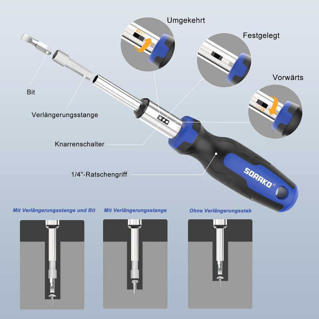 SORAKO 118tlg Schraubendreher Set magnetisch, inkl. Ratschenschraubendreher, Bits, Präzisionsschraubendreher, isolierte Schraubendreher, Spannungsprüfer, für die Wartung zu Hause und im Büro