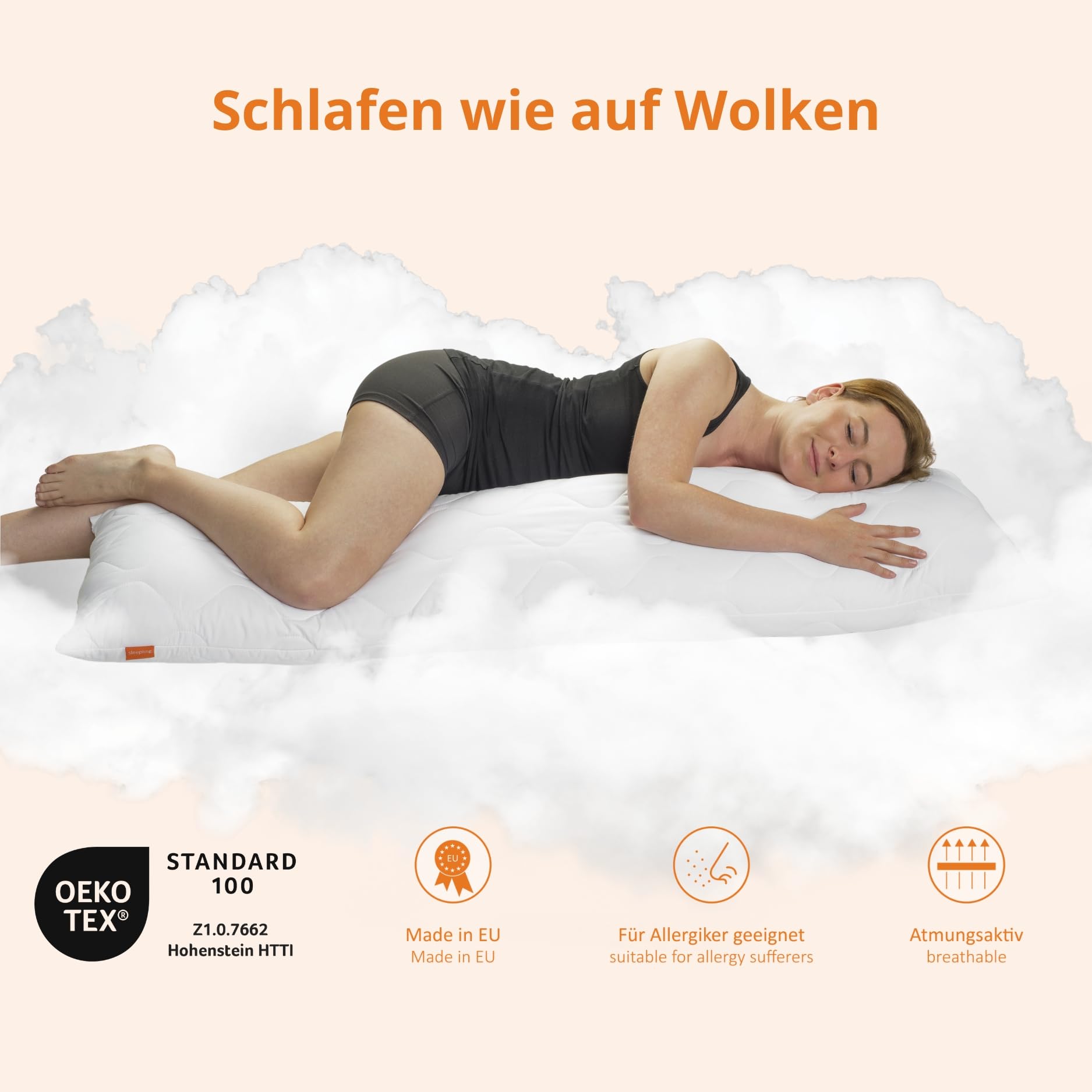 sleepling Seitenschläferkissen 40 x 145 cm, Body Pillow, langes Kissen mit Bezug aus 100 % Softer Mikrofaser, Schlafkissen Seitenschläfer, Füllmengengarantie, 60 Grad waschbar, Ökotex