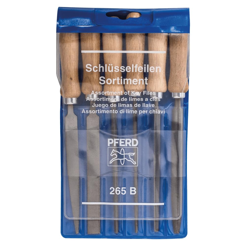 PFERD TOOLS Schlüsselfeilen-Set 265 B in Kunststofftasche, 6 Feilen, 100mm, mit Holzheften, 11706100 - für eine große Bandbreite von filigranen und leichten Feilaufgaben geeignet