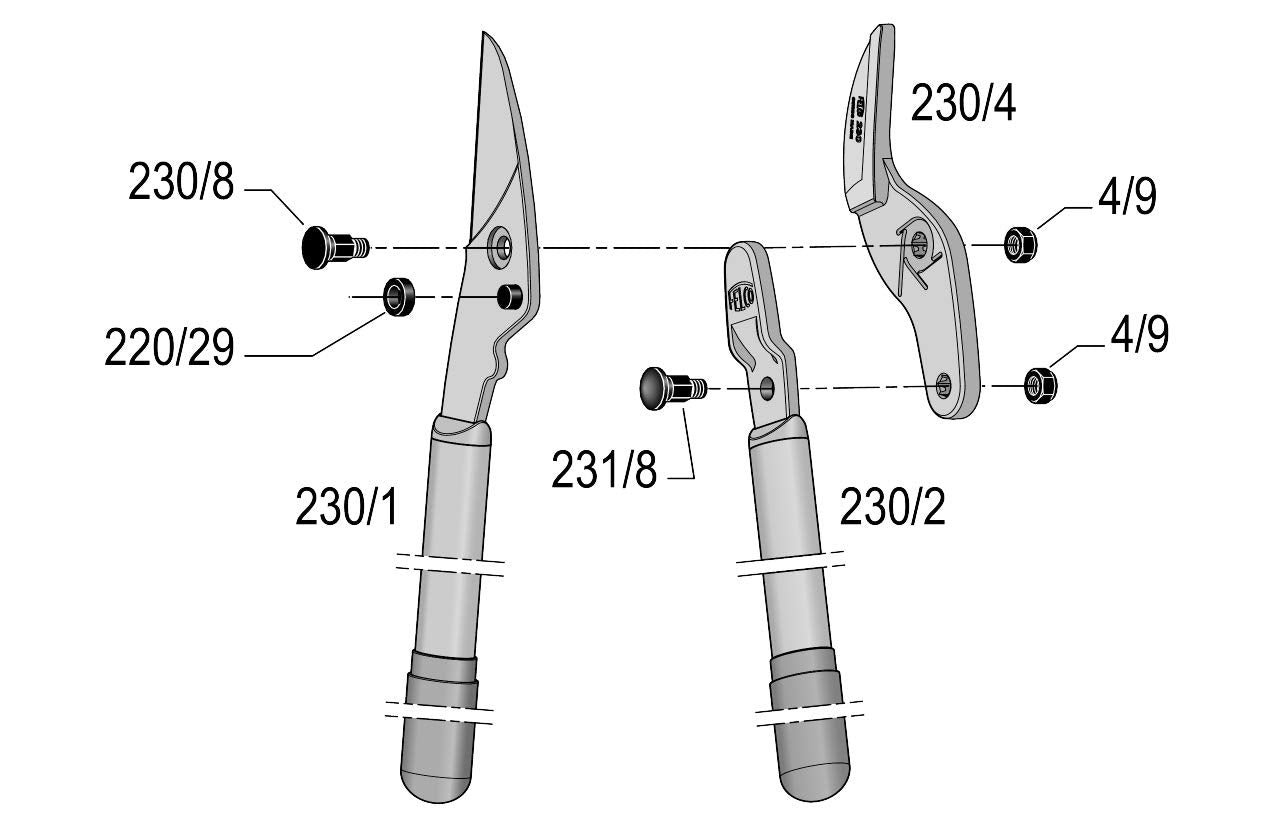 FELCO 230 Zweihand Baumschere (für Zweige + Äste, Schnitt-ø 40 mm, Länge 800 mm, mit Kraftübersetzngssystem, Astschere für schwere Schneidarbeiten)
