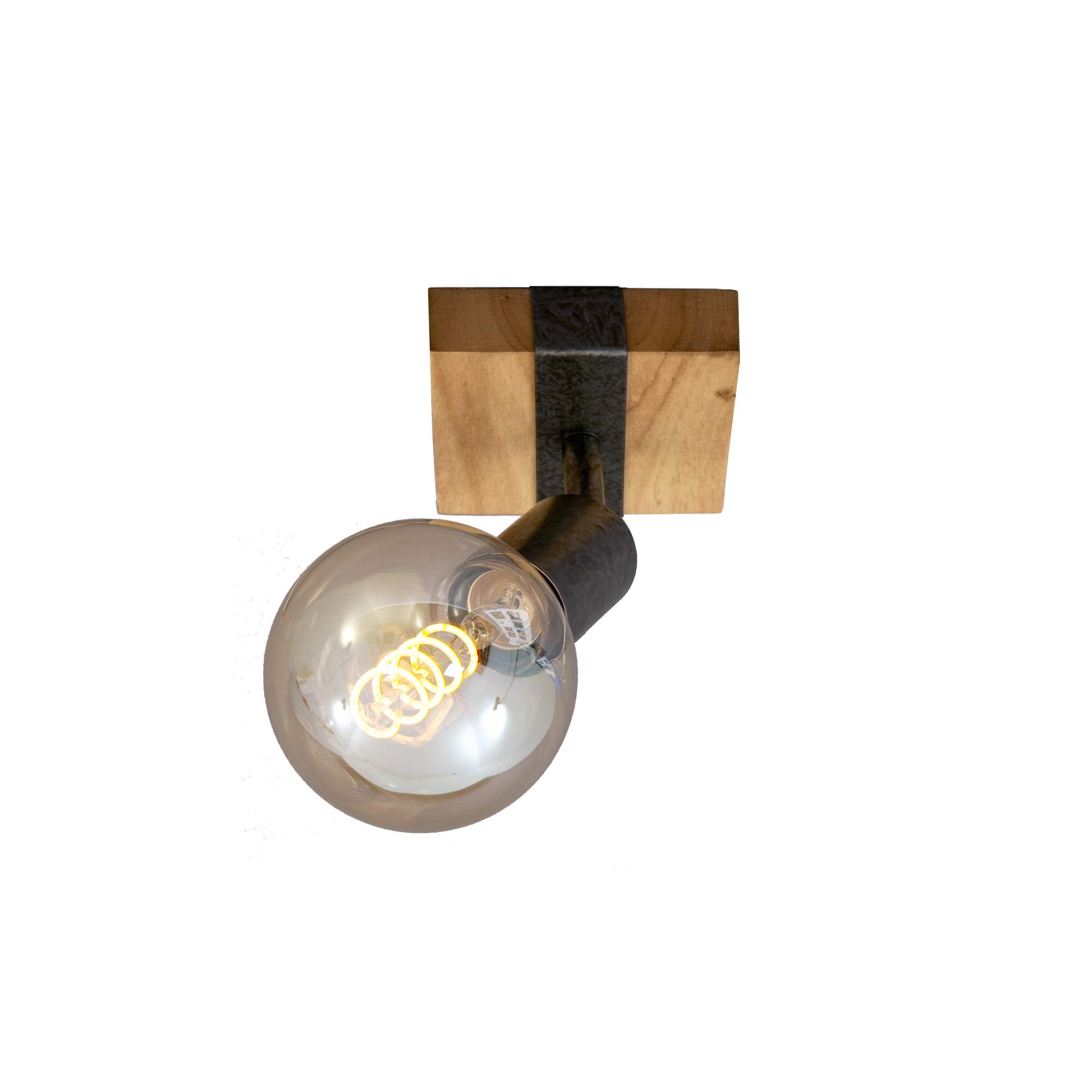 BRILONER - Wandleuchte Innen schwenkbar, Vintage, Holzbasis, Wandlampe innen, Wandstrahler, Wandlicht, Wandbeleuchtung, Schlafzimmer, Flurlampe, Wall Light, 10x10,3x9 cm, Holz-Schwarz