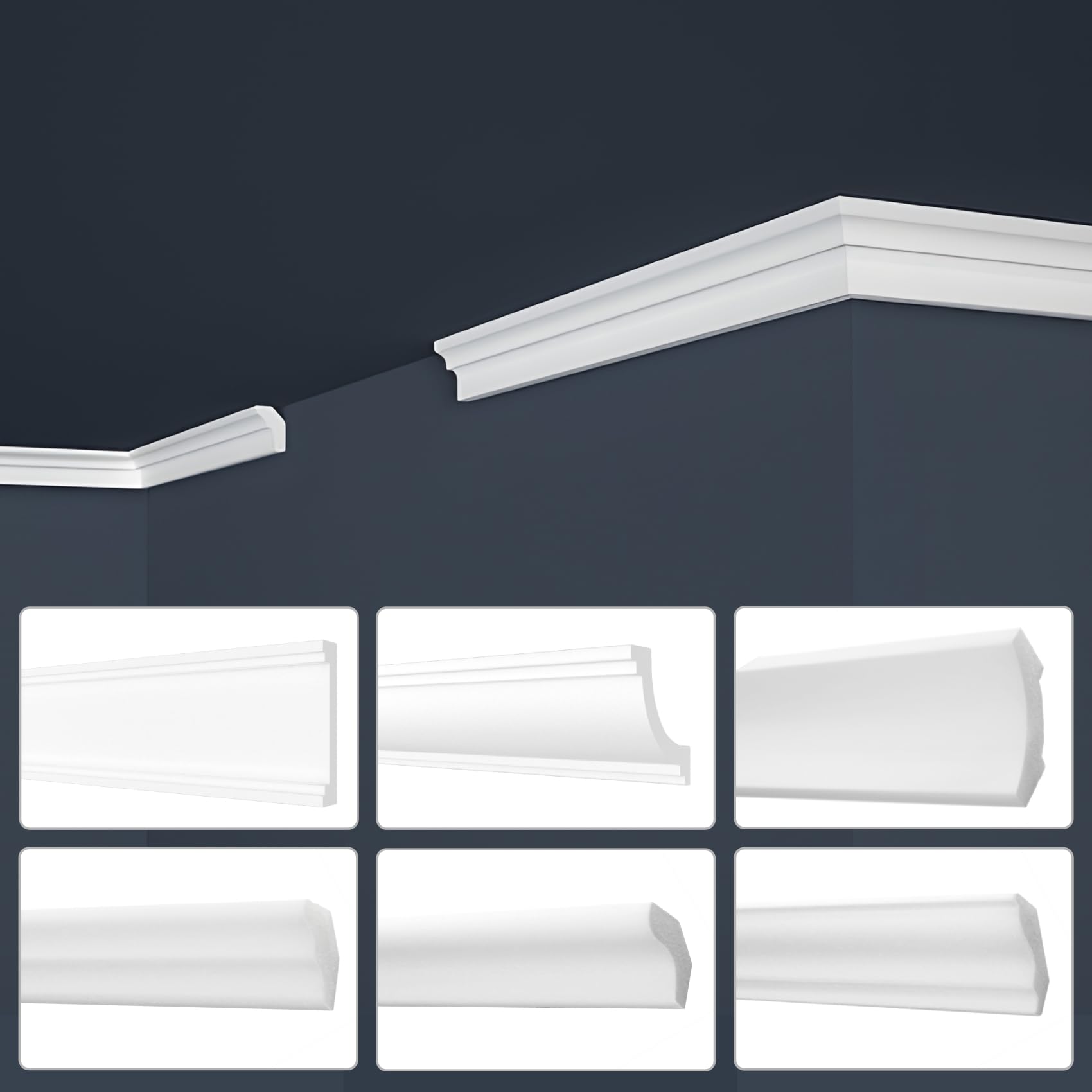 MARBET DESIGN Stuckleisten XPS Styropor weiß - LED indirekte Beleuchtung Stuck Wandleisten Profil E-Leisten - (20 Meter / 10 Leisten E-44)