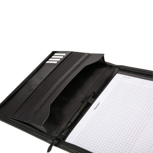 Alassio 30067 - Reißverschlussmappe DIN A4 LORENZO, Schreibmappe in schwarz Organisationsmappe ca. 34 x 25 cm, Konferenzmappe mit Block, Einschubfächern, Stiftschlaufe und 4 Visitenkartenfächer